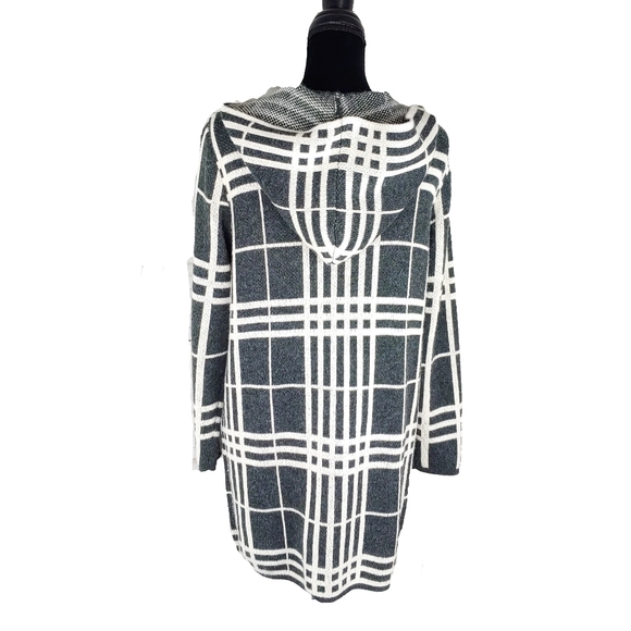 Heathmoor Womens Gray & Cream Glen Plaid Hooded Open Long Cardigan Coat Size S - Picture 10 of 10